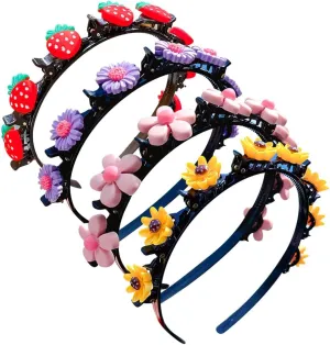 4 Pcs Double Layer Headbands with Clips Cute Twist Plait Hairband Hollow Woven Headband Sweet Girl Princess Hairstyle Headbands Fashion Hair Hoops Double Bangs Hairpin Headbands for Girls