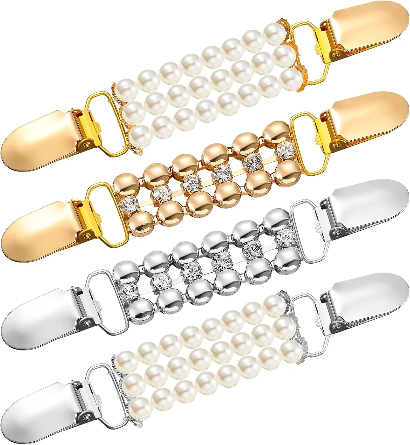 4 Pcs Sweater Shawl Clip Retro Cardigan Collar Dress Shirt Clip Waist Back Cincher Rhinestone Pearl Brooch for Women Girl(Pearl and Rhinestone Style)