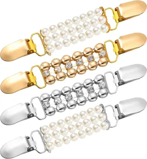4 Pcs Sweater Shawl Clip Retro Cardigan Collar Dress Shirt Clip Waist Back Cincher Rhinestone Pearl Brooch for Women Girl(Pearl and Rhinestone Style)