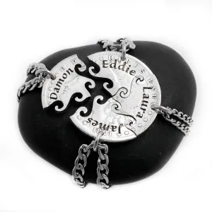 4 Piece Family Necklace with Custom Names, Family Jewelry, Hand Cut Coin, By NameCoins