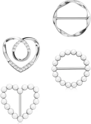4PCS Scarf Ring Clip Metal T Shirt Tie Clips Ring Clothes Corner Knotted Button Coat Waist Cincher Clips for Women