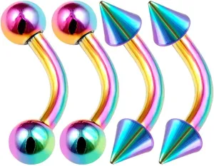4PCS Stainless Steel Rainbow Curved Barbell 16 Gauge 3mm Ball Spike Tragus Earrings Labret Piercing Jewelry See More Sizes