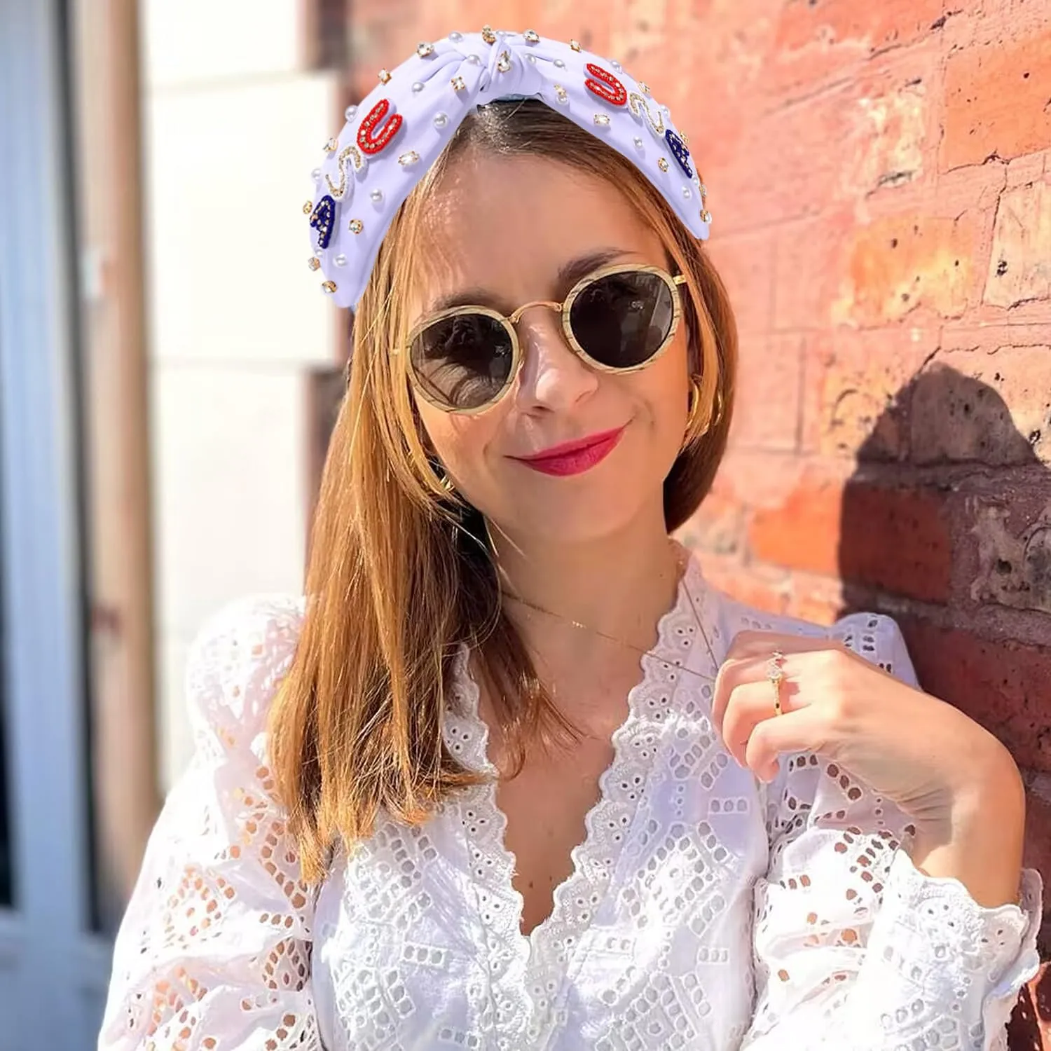 4th of July Accessories for Women American Flag Headband USA Earrings Red Blue White Beaded Heishi Bracelets USA Patriotic Fourth Of July Accessories Outfits Jewelry Gifts (White A)