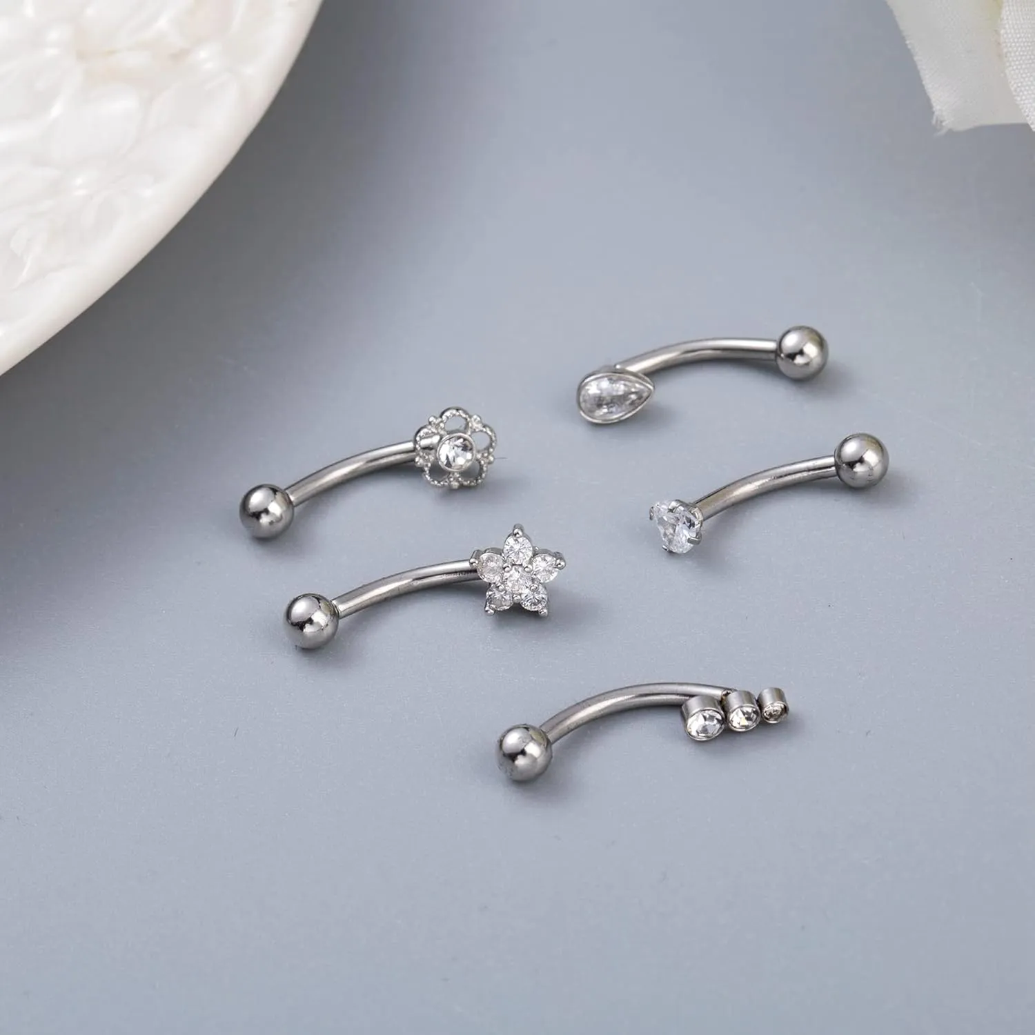 5PCS 14G 316L Stainless Steel Petite Belly Button Rings for Women Dainty Navel Rings Tiny Belly Rings Body Piercing Set
