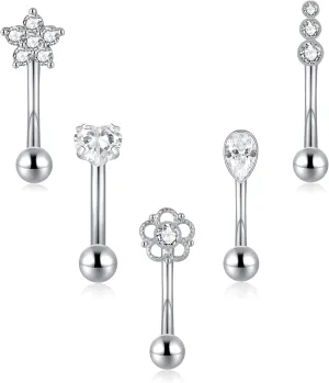 5PCS 14G 316L Stainless Steel Petite Belly Button Rings for Women Dainty Navel Rings Tiny Belly Rings Body Piercing Set