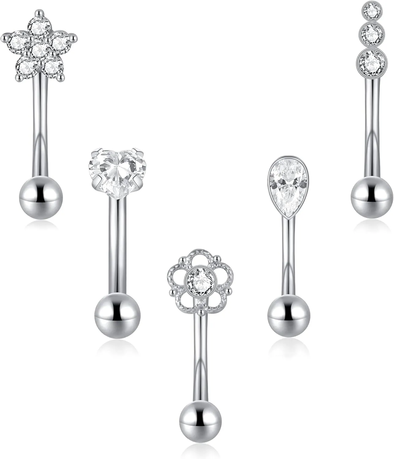 5PCS 14G 316L Stainless Steel Petite Belly Button Rings for Women Dainty Navel Rings Tiny Belly Rings Body Piercing Set