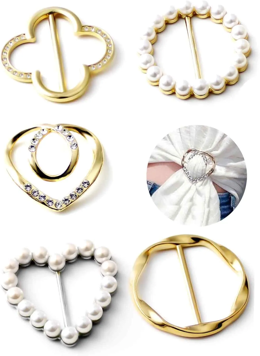 5pcs Scarf Ring Clip,Heart Pin-T-shirt Ties Clips,Clothes Corner Knotted Button Women Fashion Metal Shirt Clip Buckle