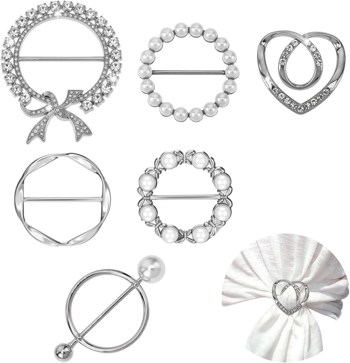 6 Pack Scarf Ring, Shirt Ties Clips for Women T Shirt Tie or Rings Clips Fashion Metal Round Circle Clip Buckle Clothing Ring Wrap Holder for the Side Waist Tightener Clip