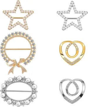6 PCS Scarf Ring Clip for Women Clothing, T Shirt Ties or Rings Metal Scarf Brooch Scarf Buckle Clothes Corner Knotted Button