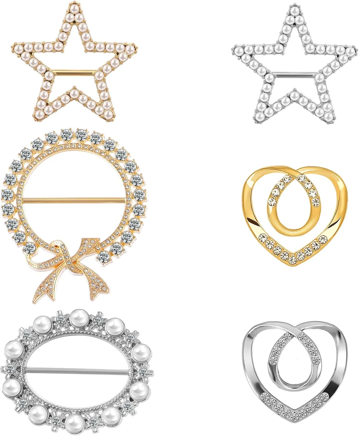 6 PCS Scarf Ring Clip for Women Clothing, T Shirt Ties or Rings Metal Scarf Brooch Scarf Buckle Clothes Corner Knotted Button