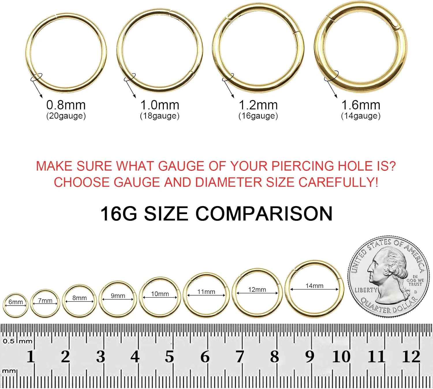 6pcs G23 Titanium Nose Rings Hoop - 20G 18G 16G 14G Diameter 6mm/7mm/8mm/9mm/10mm/11mm/12mm Hinged Segment Ring Gold/Rose Gold/Silver/Black/Pink/Rainbow Body Piercing Rings