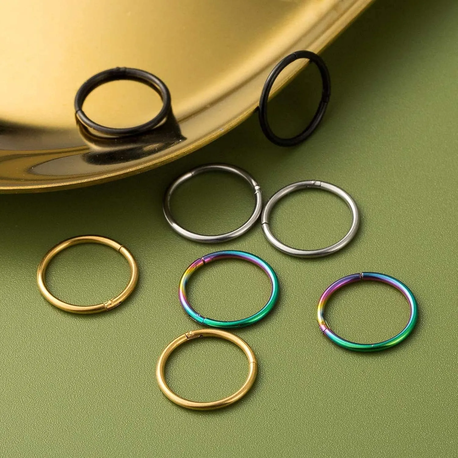 6pcs G23 Titanium Nose Rings Hoop - 20G 18G 16G 14G Diameter 6mm/7mm/8mm/9mm/10mm/11mm/12mm Hinged Segment Ring Gold/Rose Gold/Silver/Black/Pink/Rainbow Body Piercing Rings