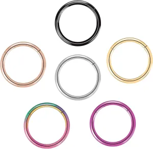 6pcs G23 Titanium Nose Rings Hoop - 20G 18G 16G 14G Diameter 6mm/7mm/8mm/9mm/10mm/11mm/12mm Hinged Segment Ring Gold/Rose Gold/Silver/Black/Pink/Rainbow Body Piercing Rings
