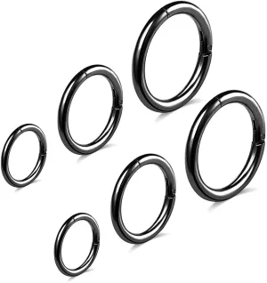 6pcs G23 Titanium Septum Rings 16G Diameter 6mm/8mm/10mm Hinged Nose Ring Hoops for Women Men Girls Cartilage Hoop Earrings Body Piercing Rings Black/Silver/Gold/Rose Gold Lip Rings