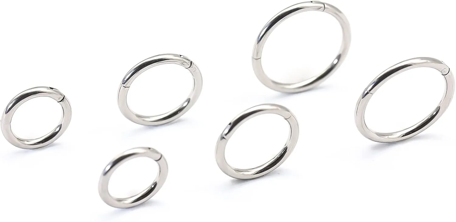 6pcs G23 Titanium Septum Rings 16G Diameter 6mm/8mm/10mm Hinged Nose Ring Hoops for Women Men Girls Cartilage Hoop Earrings Body Piercing Rings Black/Silver/Gold/Rose Gold Lip Rings