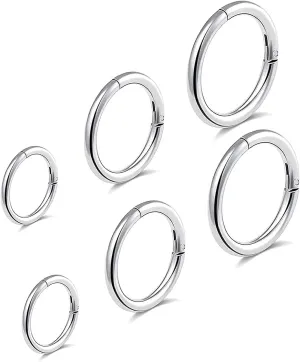 6pcs G23 Titanium Septum Rings 16G Diameter 6mm/8mm/10mm Hinged Nose Ring Hoops for Women Men Girls Cartilage Hoop Earrings Body Piercing Rings Black/Silver/Gold/Rose Gold Lip Rings