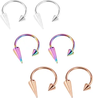6PCS Silvery Colour Rose Gold 1.2mm(16G) Titanium Steel Surgical Steel Septum Piercing Stainless Steel Horseshoe Septum Nose Rings C-shaped Nose Lip Piercing Septum Jewelry for Women Men 8mm