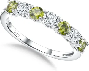 7 Stone Stackable Rings Sterling Silver Cubic Zirconia Birthstone Ring Half Eternity Band Rings for Women, Size 6 to 10, with Ring Box