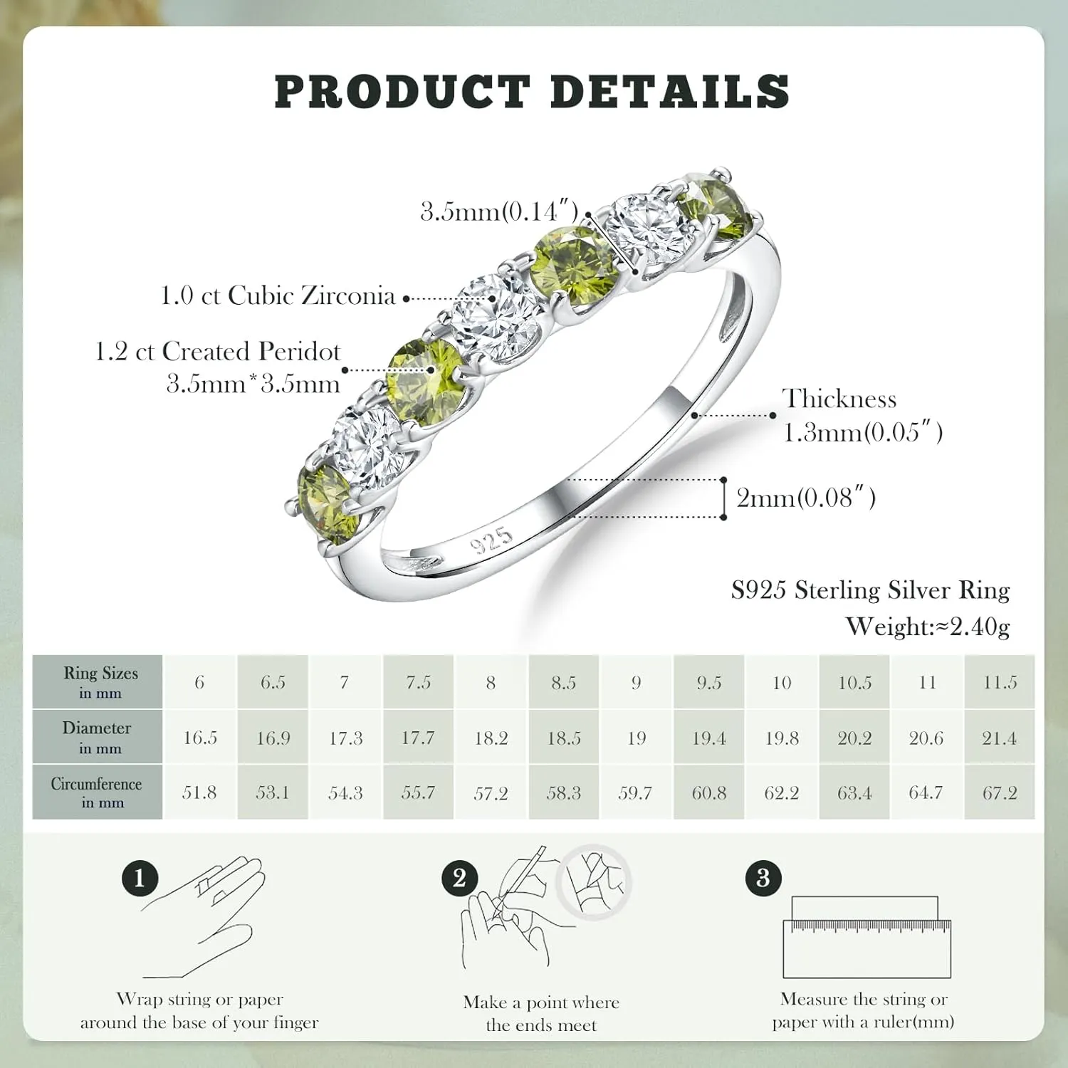 7 Stone Stackable Rings Sterling Silver Cubic Zirconia Birthstone Ring Half Eternity Band Rings for Women, Size 6 to 10, with Ring Box