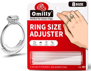 8 Sizes Ring Size Adjuster for Loose Rings - Omilly Invisible Ring Guards and Spacers, Fit Almost Any Ring Size - Ring Resizer for Men and Women Jewelry - Spiral Silicone Tightener Set- 8 Pack