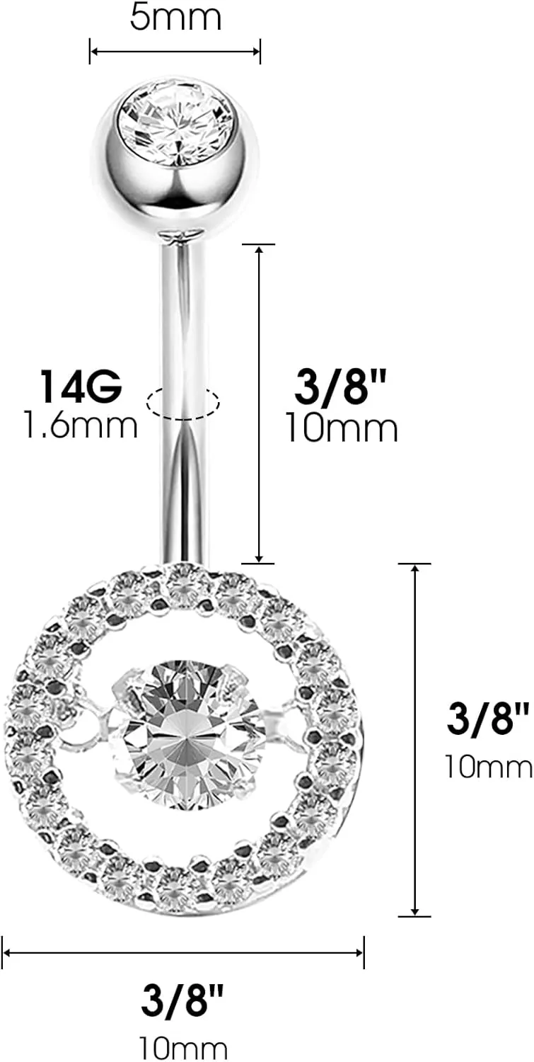 925 Sterling Silver 14G Belly Button Rings Clear CZ Navel Rings Body Piercing Jewelry