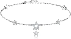 925 Sterling Silver Anklets for Women Adjustable Star Ankle Bracelet Summer Holiday Jewelry