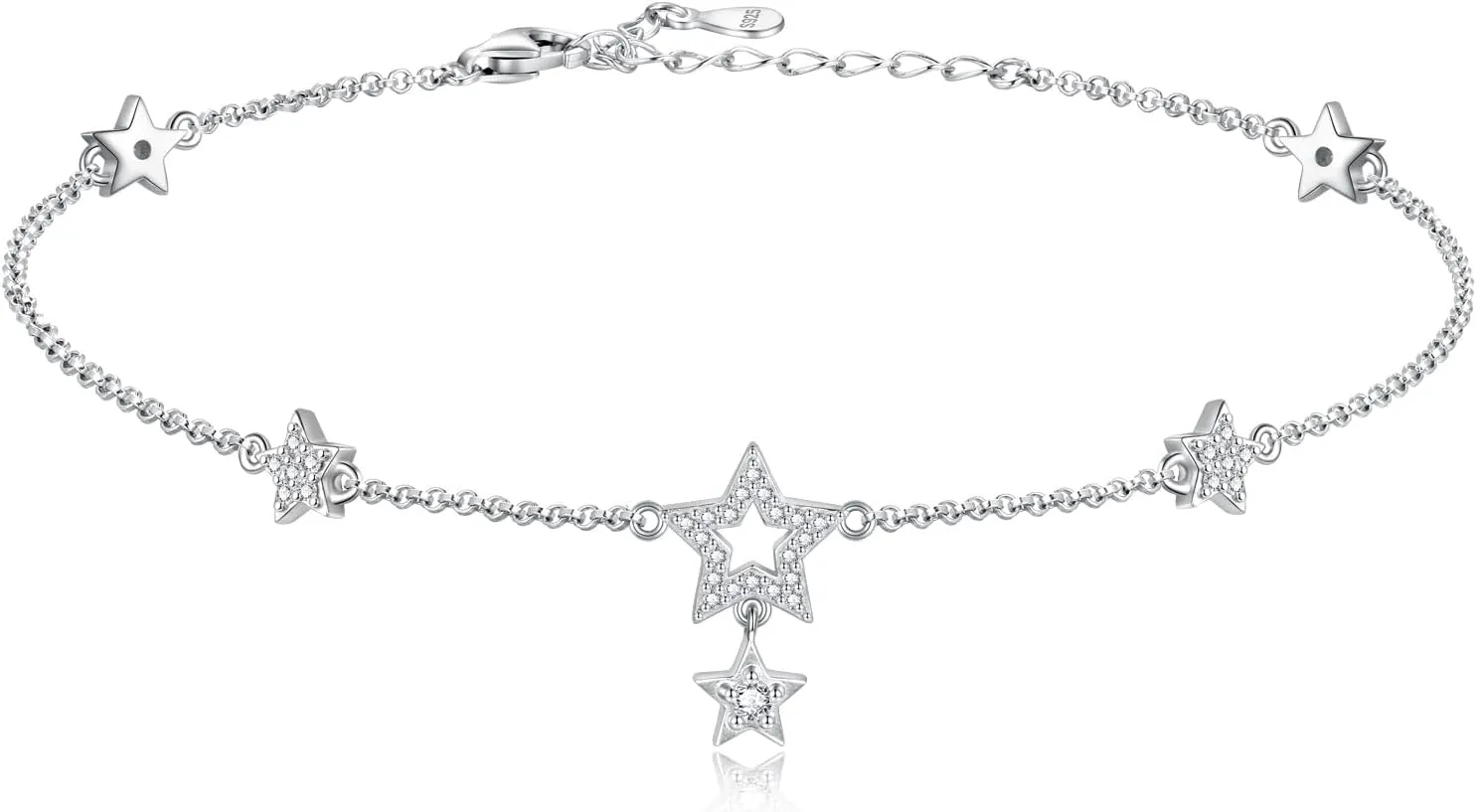925 Sterling Silver Anklets for Women Adjustable Star Ankle Bracelet Summer Holiday Jewelry