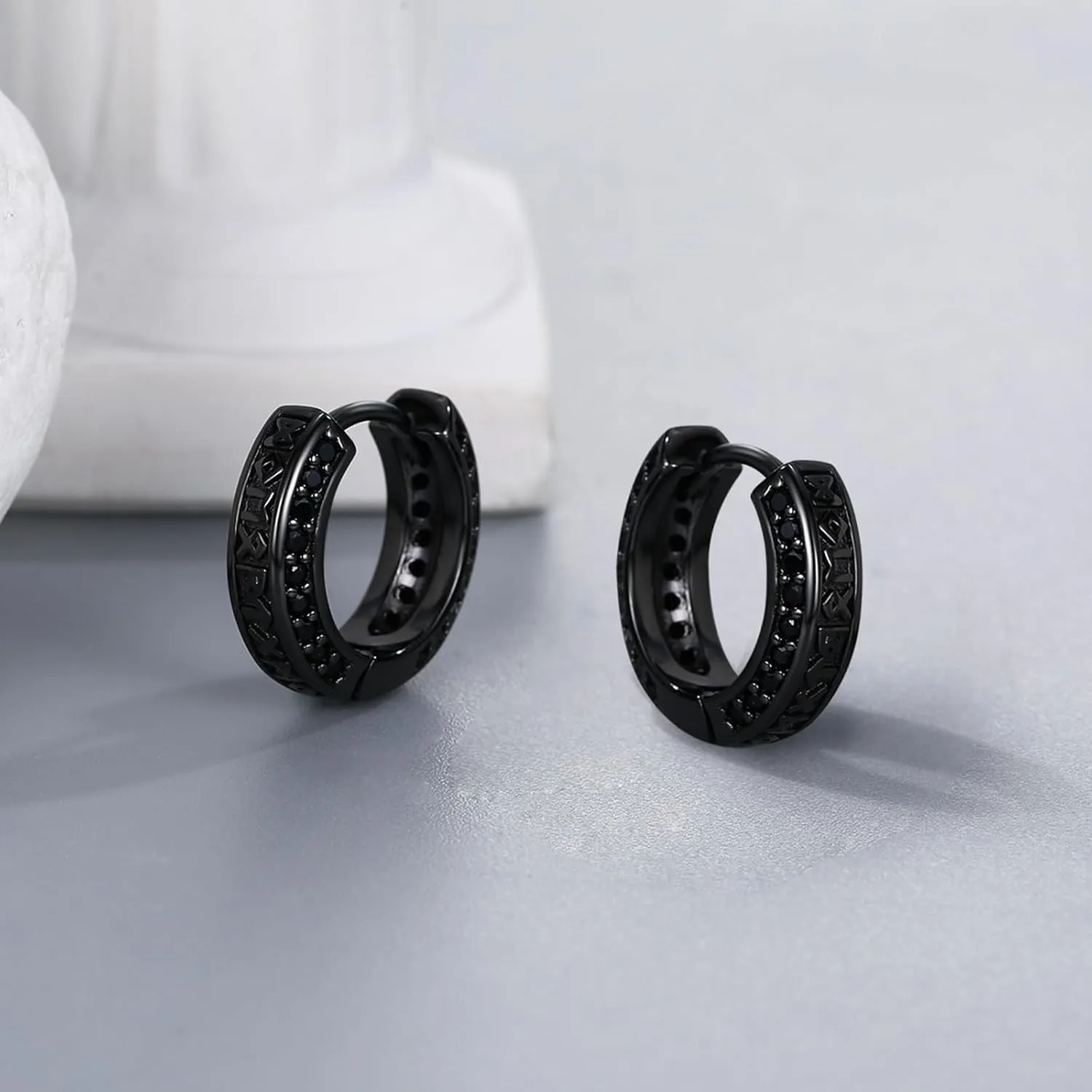 925 Sterling Silver Earrings Viking/Ankh Earrings for Men Black Turquoise Hoop Earrings Men Fathers Day Hoop Earrings