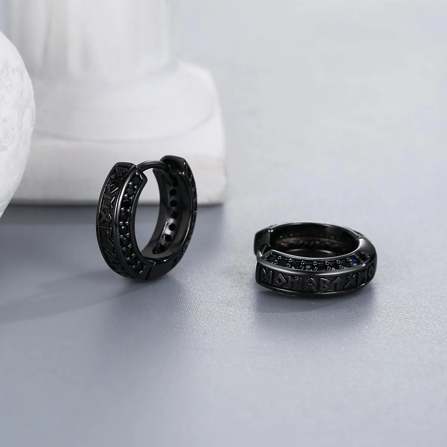925 Sterling Silver Earrings Viking/Ankh Earrings for Men Black Turquoise Hoop Earrings Men Fathers Day Hoop Earrings