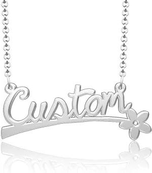 925 Sterling Silver Emily Name Necklace Personalized Name Plate Customize Flower Pendant