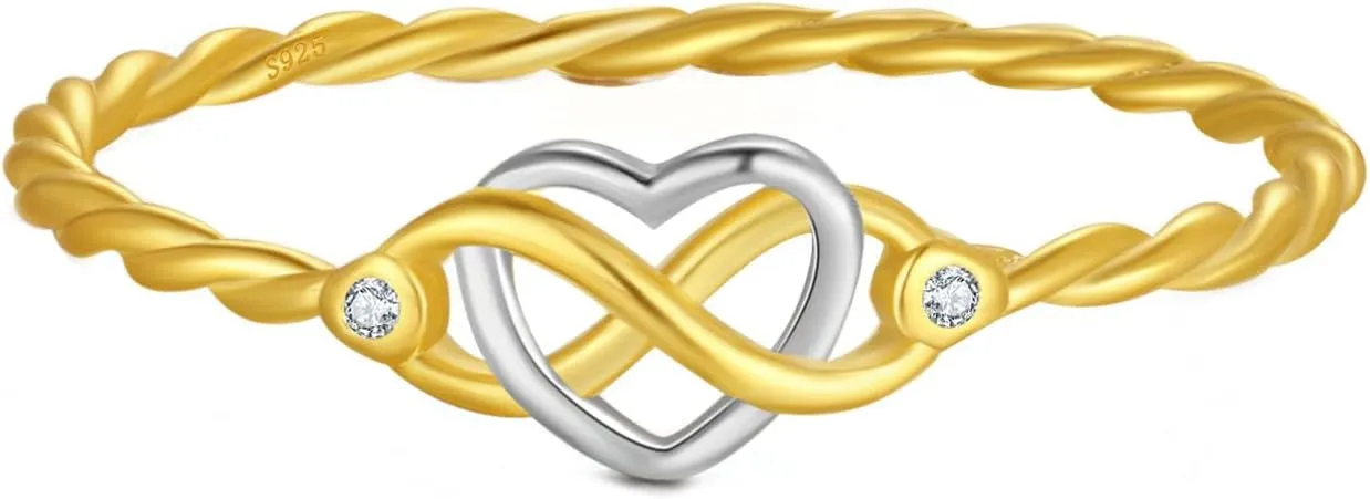 925 Sterling Silver Heart Infinity Knot Rings for Women Mother Daughter Friendship Ring 14K Gold Plated CZ Promise Rings for Her Jewelry Birthday Graduation Gifts