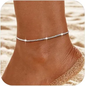 925 Sterling Silver Sparkling Ankle Bracelets for Women Waterproof Dainty Gold Adjustable Charm Anklets Simple Glitter Summer Beach Link Chain Anklets Jewelry Graduation Gifts for Her Mom