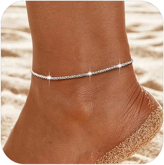 925 Sterling Silver Sparkling Ankle Bracelets for Women Waterproof Dainty Gold Adjustable Charm Anklets Simple Glitter Summer Beach Link Chain Anklets Jewelry Graduation Gifts for Her Mom