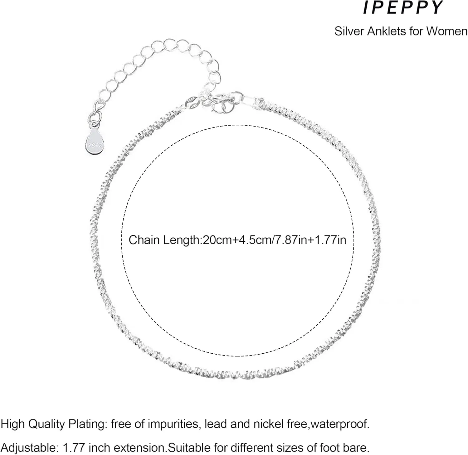 925 Sterling Silver Sparkling Ankle Bracelets for Women Waterproof Dainty Gold Adjustable Charm Anklets Simple Glitter Summer Beach Link Chain Anklets Jewelry Graduation Gifts for Her Mom