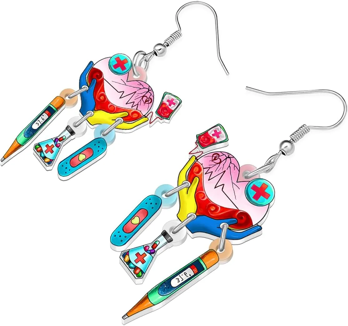 Acrylic Cute Nurse Day Heartbeat Syringe Earrings Dangle Medical Theme Funny EKG Appreciation Students Graduation Jewelry Nursing Thank You Gifts for Women Mom Nurses Week Doctor RN