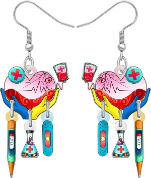 Acrylic Cute Nurse Day Heartbeat Syringe Earrings Dangle Medical Theme Funny EKG Appreciation Students Graduation Jewelry Nursing Thank You Gifts for Women Mom Nurses Week Doctor RN