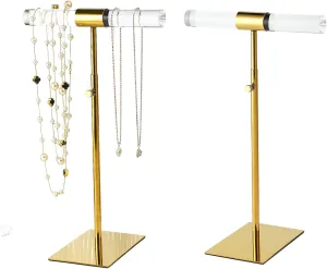 Acrylic Jewelry Towers - Stainless Steel Long Necklace Stand, Adjustable Height Tabletop Jewelry Organizer for Home & Boutique