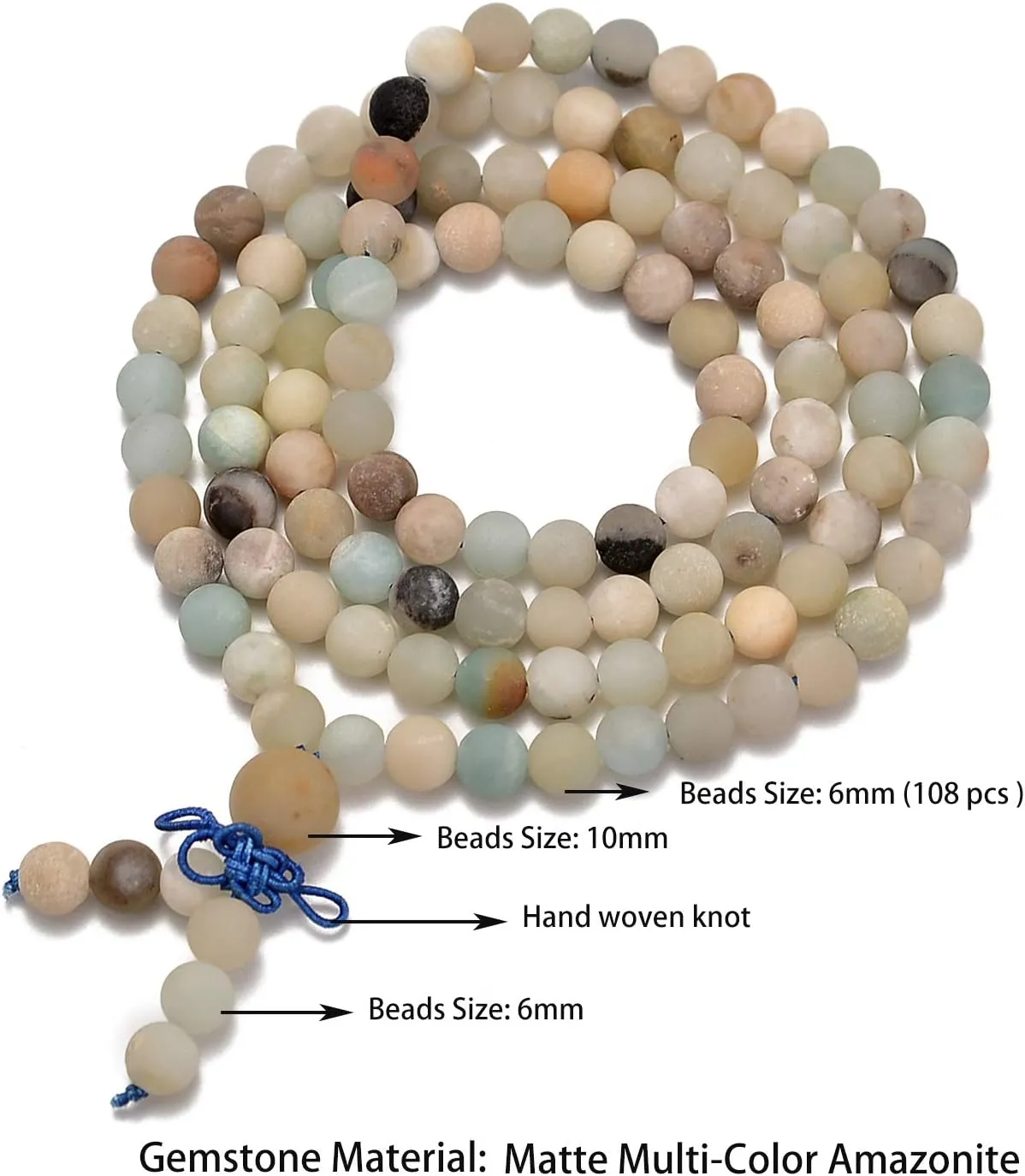 AD Beads 6mm Natural Healing Gemstones Buddhist 108 Prayer Mala Stretchy Bracelet Necklace