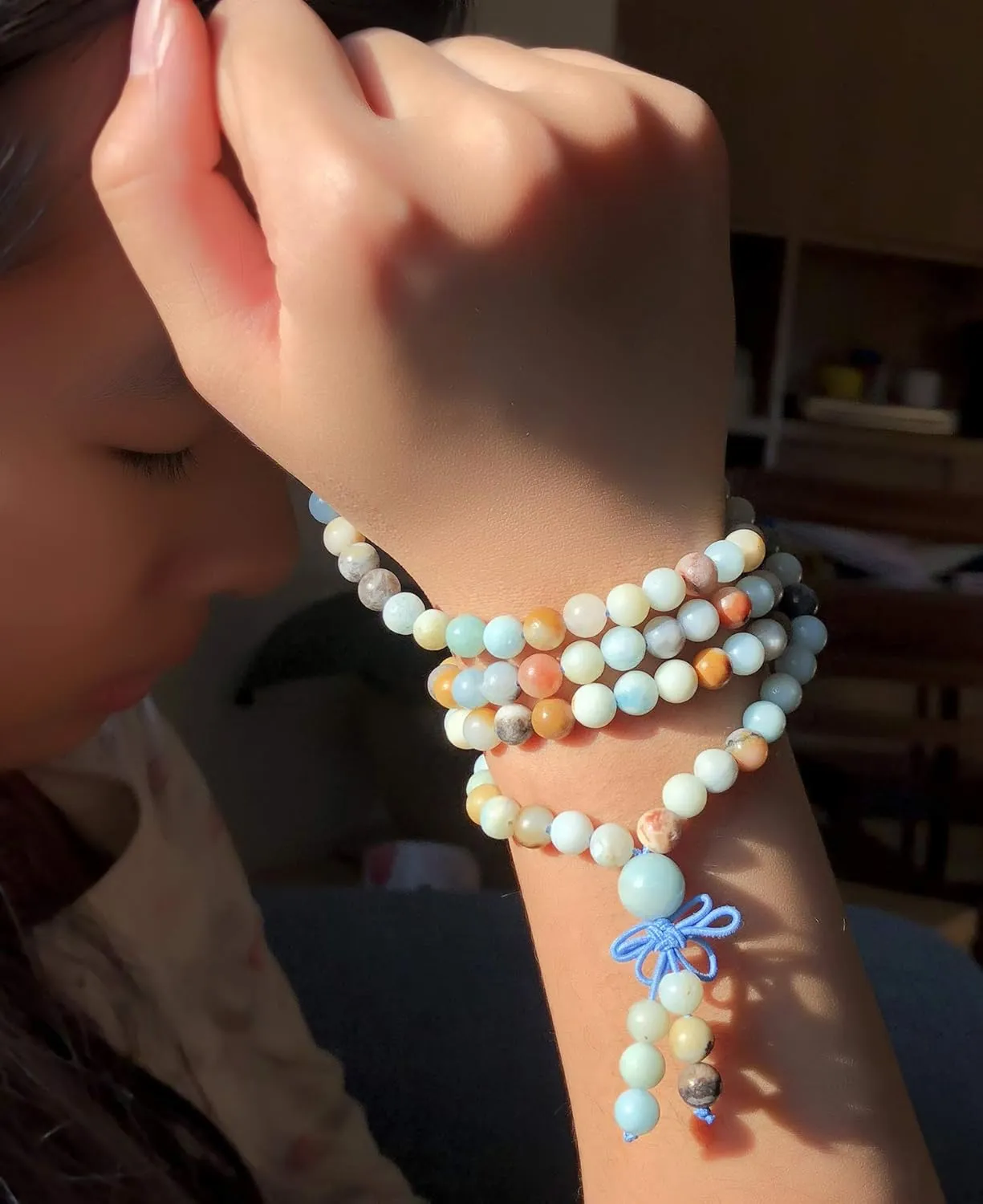 AD Beads 6mm Natural Healing Gemstones Buddhist 108 Prayer Mala Stretchy Bracelet Necklace