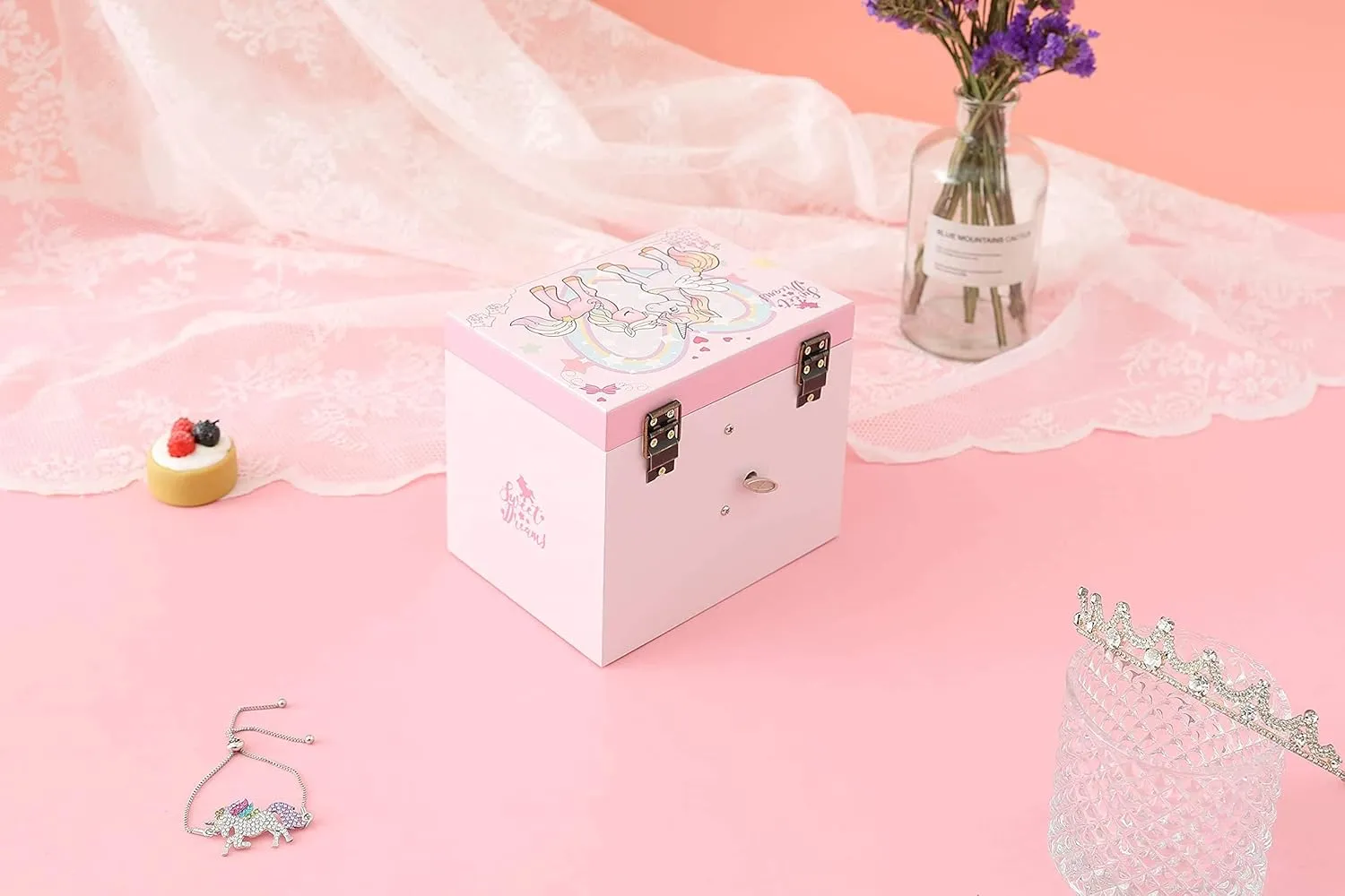 Agitation Unicorn Princess Wooden Musical Jewelry Box - Unicorn Gifts for Girls (Pink Unicorn3)