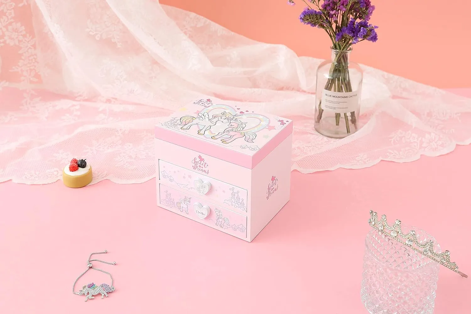 Agitation Unicorn Princess Wooden Musical Jewelry Box - Unicorn Gifts for Girls (Pink Unicorn3)