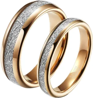 Aienid Wedding Rings Lesbian, Tungsten Ring for Women 2PCS 4mm 6mm Rose Gold Ring Inlay Metal Couple Band for Mother's Day
