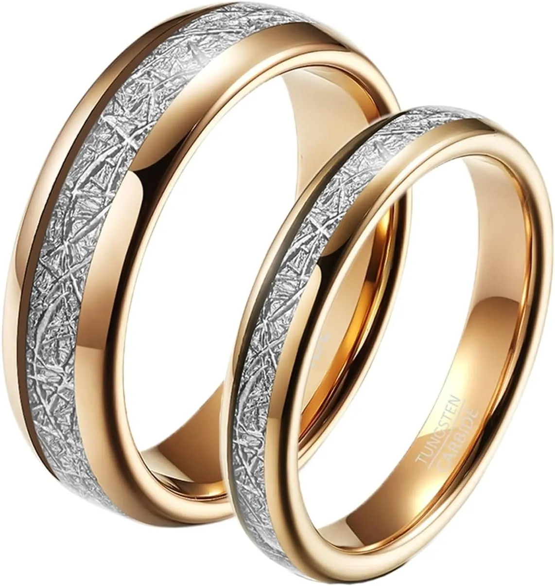Aienid Wedding Rings Lesbian, Tungsten Ring for Women 2PCS 4mm 6mm Rose Gold Ring Inlay Metal Couple Band for Mother's Day