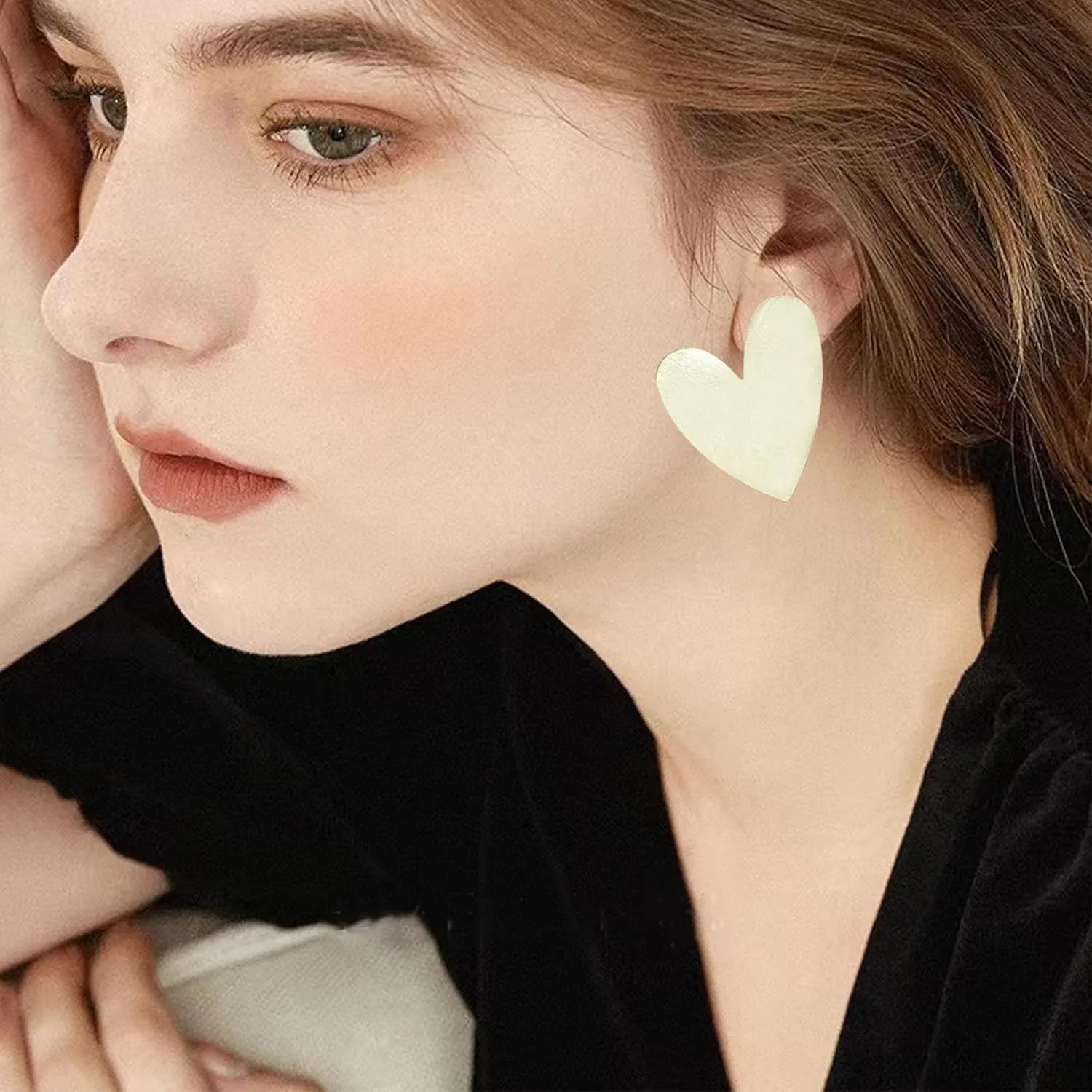 Anmpab Heart Love Big Stud Earrings for Women Minimalist Fashion Party Wedding Birthday Valentine Day Gifts Her Mom Wife Bff