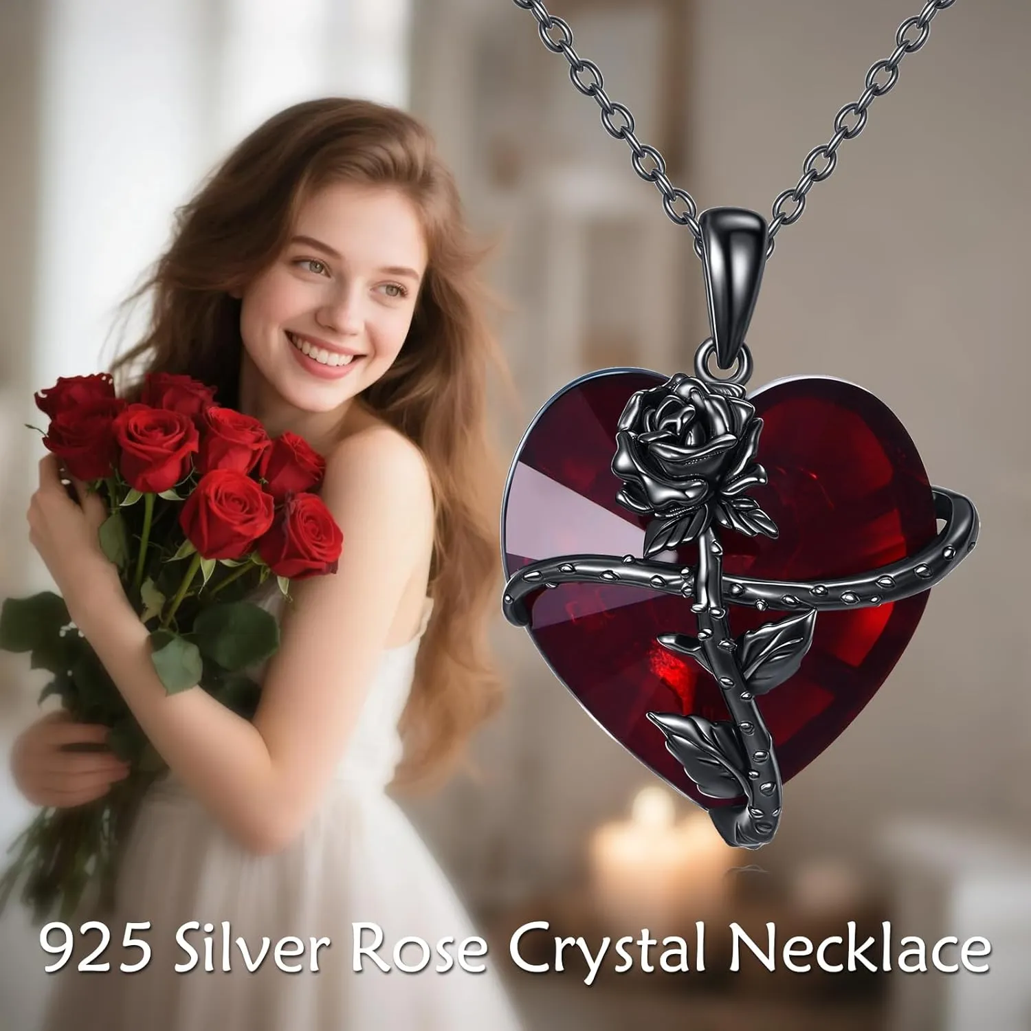 AOBOCO Sterling Silver Heart Urn Necklace for Ashes Womens Rose Cremation Jewelry