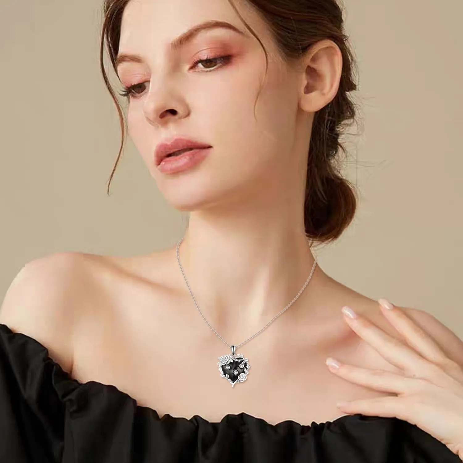 AOBOCO Sterling Silver Heart Urn Necklace for Ashes Womens Rose Cremation Jewelry