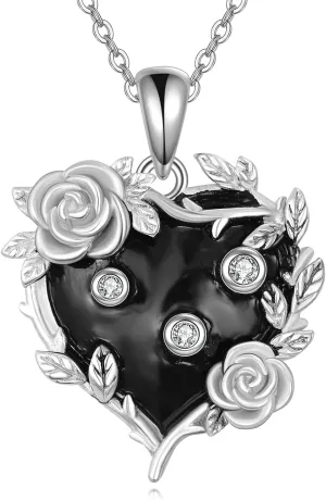AOBOCO Sterling Silver Heart Urn Necklace for Ashes Womens Rose Cremation Jewelry