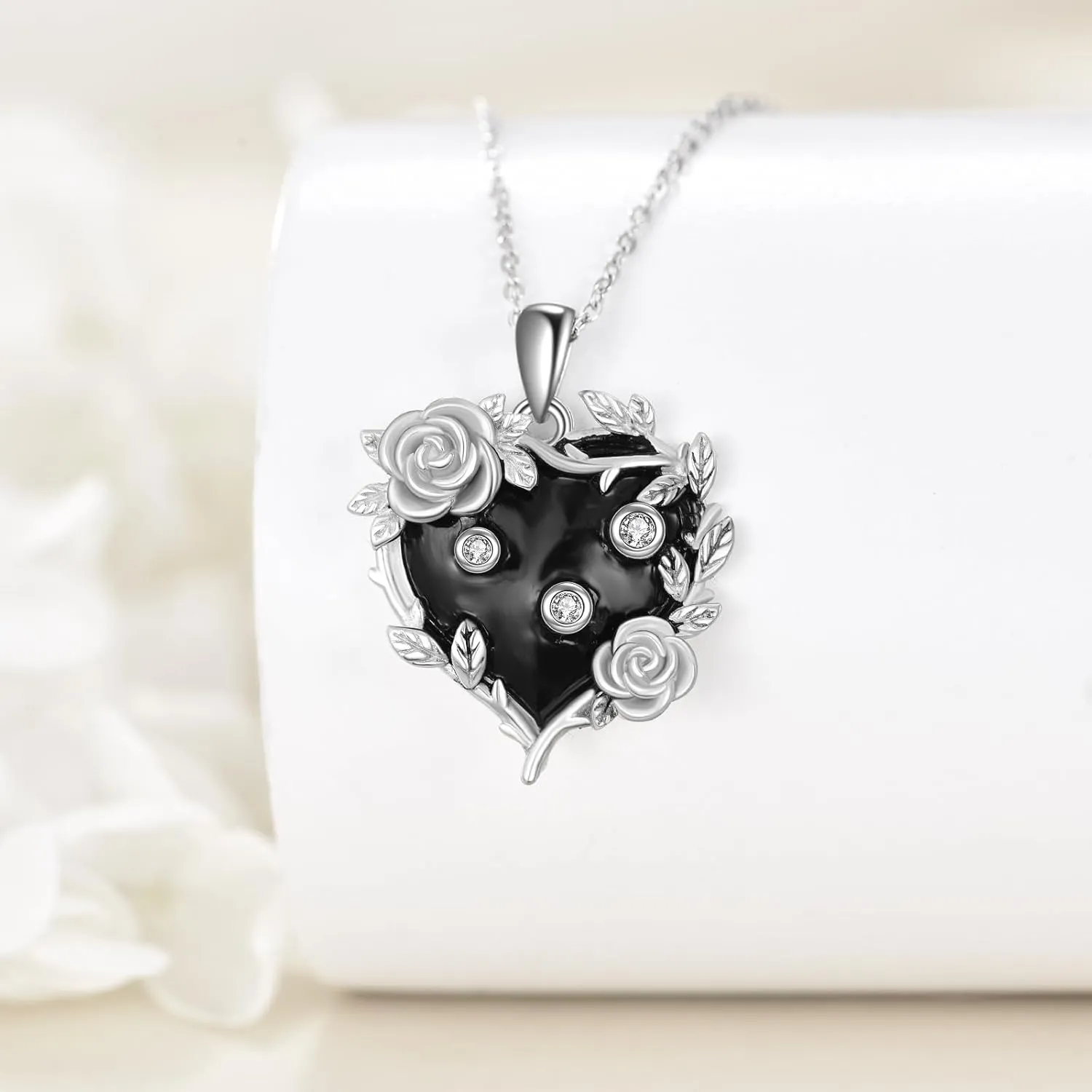 AOBOCO Sterling Silver Heart Urn Necklace for Ashes Womens Rose Cremation Jewelry