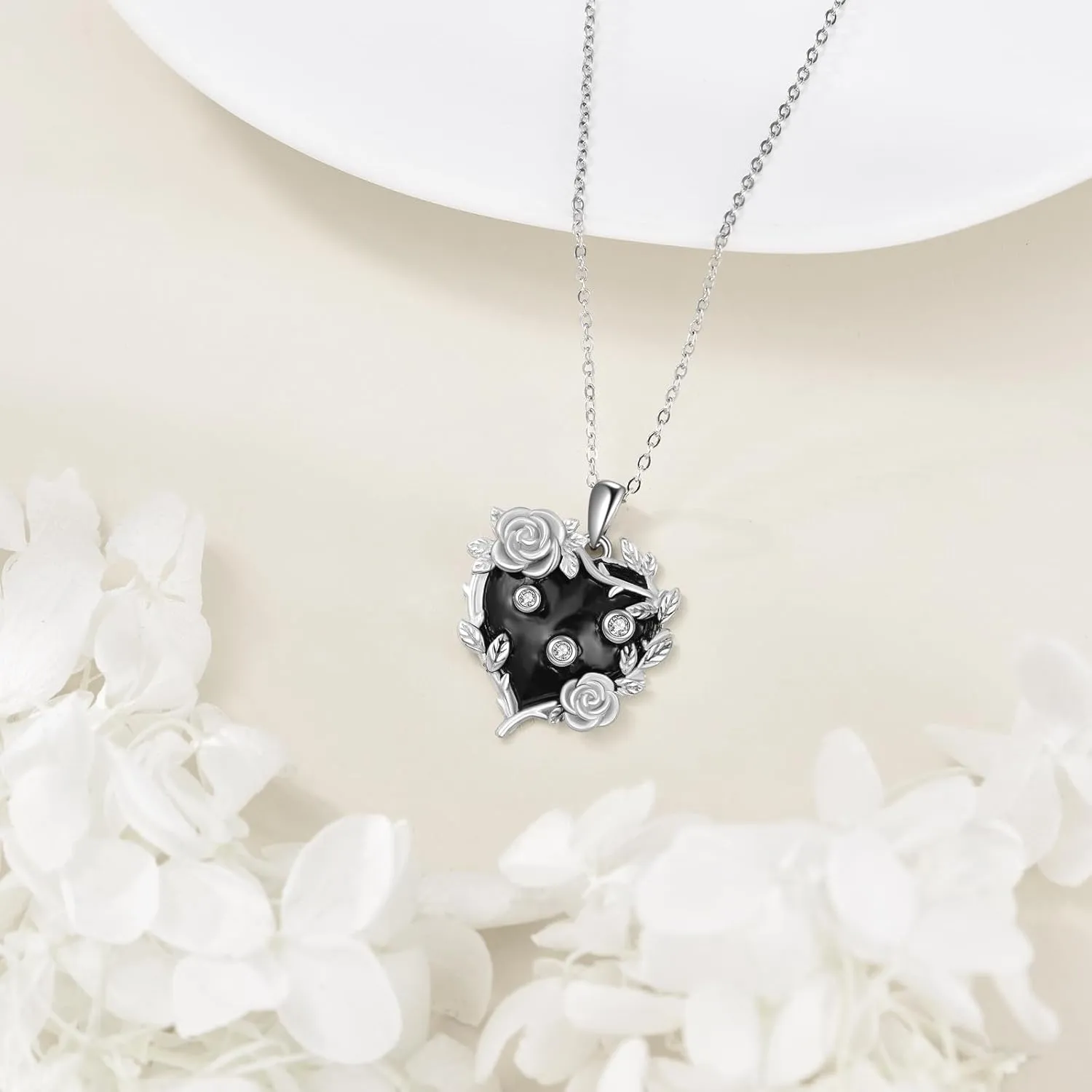 AOBOCO Sterling Silver Heart Urn Necklace for Ashes Womens Rose Cremation Jewelry