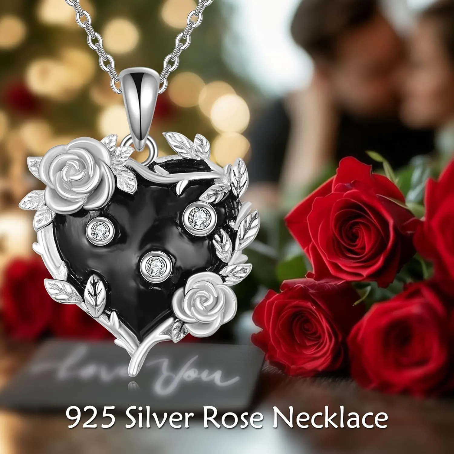 AOBOCO Sterling Silver Heart Urn Necklace for Ashes Womens Rose Cremation Jewelry